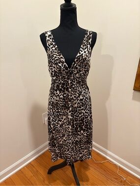Twist-Front Leopard Print Midi Dress - Brown/Black